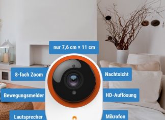 Zu den technischen Details der Smartfrog-Kamera in HD-Qualität zählen unter anderem Alarmfunktion und Bewegungsmelder. Bild: Smartfrog