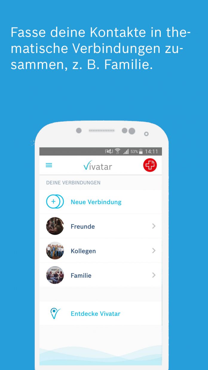 Im Bosch-App Vivatar für Jogger kann jeder User seine wichtigsten virtuellen Begleiter zu Gruppen zusammenfassen. Der Nutzer entscheidet selbst, wie sein persönliches Sicherheitsnetz heißen soll, so ganz klassisch „Familie“. © Bosch