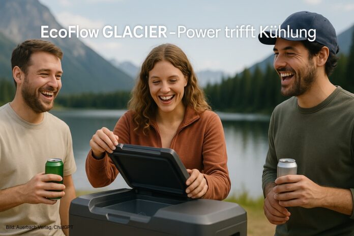 EcoFlow-GLACIER-Personen Personen trinken gekühltes Getränk aus der Kühlbox Ecoflow GLACIER