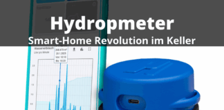 Digitaler Wasserzähler mit Smartphone App auf der linken Seite
