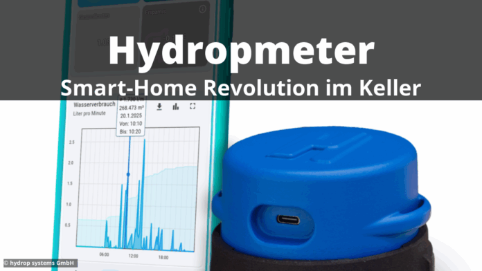 hydropmeter-Wasserzaehler Digitaler Wasserzähler mit Smartphone App auf der linken Seite