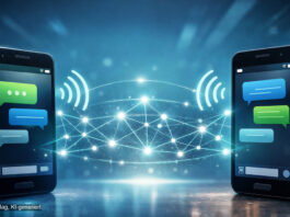 zwei Smartphones gegen&uuml;ber - Symbol f&uuml;r direkte Kommunikation