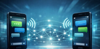 zwei Smartphones gegen&uuml;ber - Symbol f&uuml;r direkte Kommunikation