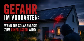 Hacker sitzt im Vorgarten zur &Uuml;bernahme einer Solaranlage