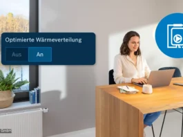 Bosch Smart Home wird 10: Neue Funktionen für Heizung und Sicherheit Frau am Schreibtisch mit Boschdialogfenster im Vordergrund