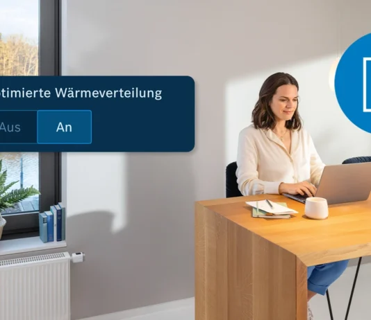 Bosch Smart Home wird 10: Neue Funktionen für Heizung und Sicherheit Frau am Schreibtisch mit Boschdialogfenster im Vordergrund